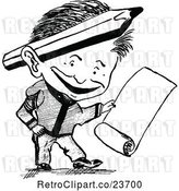Vector Clip Art of Retro Sketched Guy with a Scroll by Prawny Vintage