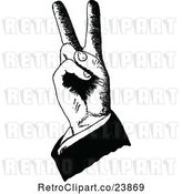 Vector Clip Art of Retro Sketched Hand Making Bunny Ears or Gesturing Peace or Victory by Prawny Vintage