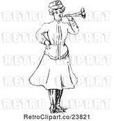 Vector Clip Art of Retro Sketched Lady Blowing a Horn by Prawny Vintage