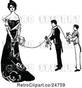 Vector Clip Art of Retro Sketched Lady Chained to Two Men by Prawny Vintage