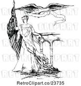 Vector Clip Art of Retro Sketched Lady, Columbia, with an American Flag and Eagle by Prawny Vintage