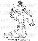 Vector Clip Art of Retro Sketched Lady Holding a Map Behind Her by Prawny Vintage