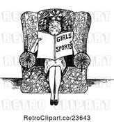 Vector Clip Art of Retro Sketched Lady Reading About Girls Sports by Prawny Vintage