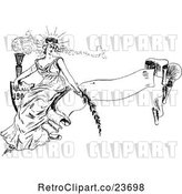 Vector Clip Art of Retro Sketched Lady Sitting on a Banner with a Torch by Prawny Vintage