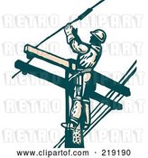 Vector Clip Art of Retro Sketched Lineman Working on a Pole by Patrimonio