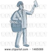 Vector Clip Art of Retro Sketched Mailman Holding up an Envelope by Patrimonio