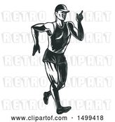 Vector Clip Art of Retro Sketched Male Athlete Speed Walking or Race Walking by Patrimonio