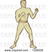 Vector Clip Art of Retro Sketched Male Boxer Ready to Fight by Patrimonio