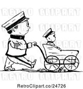Vector Clip Art of Retro Sketched Male Soldier Walking His Son in a Stroller by Prawny Vintage
