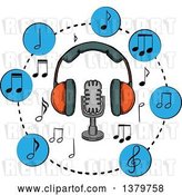 Vector Clip Art of Retro Sketched Microphone, Headphones and Music Notes by Vector Tradition SM