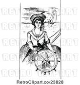 Vector Clip Art of Retro Sketched Nautical Lady at a Helm by Prawny Vintage