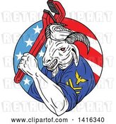 Vector Clip Art of Retro Sketched Navy Goat Guy Holding Pipe Monkey Wrench in an American Circle by Patrimonio
