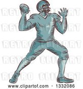 Vector Clip Art of Retro Sketched or Engraved American Football Player Throwing by Patrimonio
