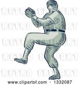 Vector Clip Art of Retro Sketched or Engraved Baseball Player Pitching by Patrimonio