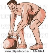 Vector Clip Art of Retro Sketched or Engraved Male Bodybuilder Working out with a Kettlebell by Patrimonio