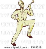 Vector Clip Art of Retro Sketched or Engraved Marching Band Drum Major Holding up a Baton by Patrimonio