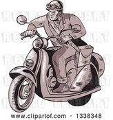 Vector Clip Art of Retro Sketched or Engraved Messenger on a Scooter by Patrimonio
