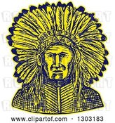 Vector Clip Art of Retro Sketched or Engraved Native American Indian Chief by Patrimonio