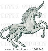 Vector Clip Art of Retro Sketched or Engraved Rearing Unicorn by Patrimonio