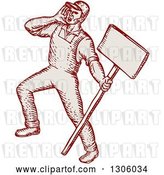 Vector Clip Art of Retro Sketched or Engraved Shouting Union Worker Holding a Sign by Patrimonio