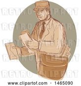 Vector Clip Art of Retro Sketched Post Guy Delivering Mail by Patrimonio