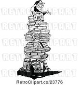 Vector Clip Art of Retro Sketched Professor on a Pile of Books by Prawny Vintage