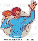 Vector Clip Art of Retro Sketched Quarterback Football Player Throwing by Patrimonio