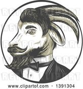 Vector Clip Art of Retro Sketched Ram Goat in a Tuxedo, in a Circle by Patrimonio