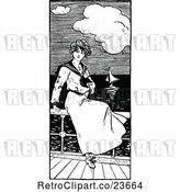 Vector Clip Art of Retro Sketched Sailor Lady Watching Boats by Prawny Vintage