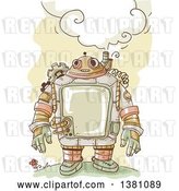 Vector Clip Art of Retro Sketched Steampunk Robot Thinking Outdoors by BNP Design Studio