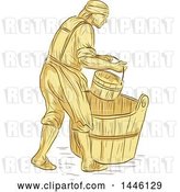 Vector Clip Art of Retro Sketched Styled Medieval Miller or Milne with a Bucket over a Barrel by Patrimonio