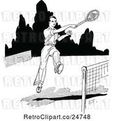 Vector Clip Art of Retro Sketched Tennis Player by Prawny Vintage
