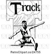 Vector Clip Art of Retro Sketched Track Athlete Leaping a Hurdle by Prawny Vintage