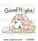 Vector Clip Art of Retro Sketched White Girl Resting Her Head on a Pillow and Saying Good Night by BNP Design Studio