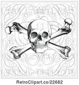 Vector Clip Art of Retro Skull and Crossbones over Swirls and a Crown by BestVector