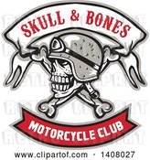 Vector Clip Art of Retro Skull and Crossbones with a Biker Helmet and Text Banners by Patrimonio