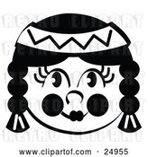 Vector Clip Art of Retro Smiling Native American Indian Girl's Face, Her Hair in Braids, Wearing a Headband by Andy Nortnik