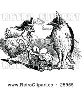 Vector Clip Art of Retro Smoking Owl and Hen Pushing Chicksn in a Pram by Prawny Vintage