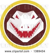 Vector Clip Art of Retro Snapping Alligator or Crocodile in a Yellow White and Brown Circle by Patrimonio