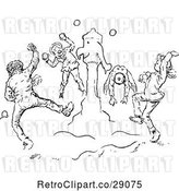 Vector Clip Art of Retro Snowball Fight by Prawny Vintage