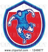 Vector Clip Art of Retro Soccer Player in a Blue and Red Shield by Patrimonio