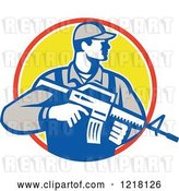 Vector Clip Art of Retro Soldier Holding an Assault Rifle in a Circle by Patrimonio