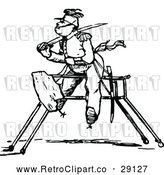 Vector Clip Art of Retro Soldier on a Wooden Horse by Prawny Vintage