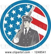 Vector Clip Art of Retro Soldier with a Rifle over His Shoulder in an American Flag Circle by Patrimonio