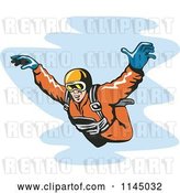 Vector Clip Art of Retro Solo Skydiver Free Falling by Patrimonio