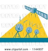 Vector Clip Art of Retro Space Satellite Communicating with Dishes by Patrimonio
