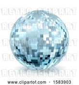 Vector Clip Art of Retro Sparkly Blue Disco Mirror Ball, on a Shaded White Background by AtStockIllustration