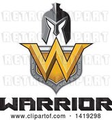 Vector Clip Art of Retro Spartan Helmet over a Shield with a W and Warrior Text by Patrimonio