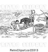 Vector Clip Art of Retro Spirit Above Boys in a Boat by Prawny Vintage