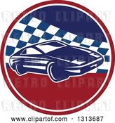 Vector Clip Art of Retro Sports Race Car in a Red White and Blue Checkered Circle by Patrimonio